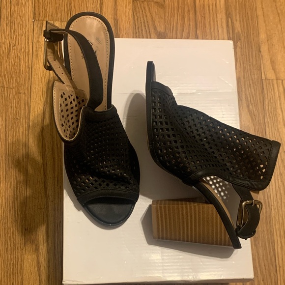 Call It Spring Black Peep-Toe Wedge Heels - Picture 1 of 1
